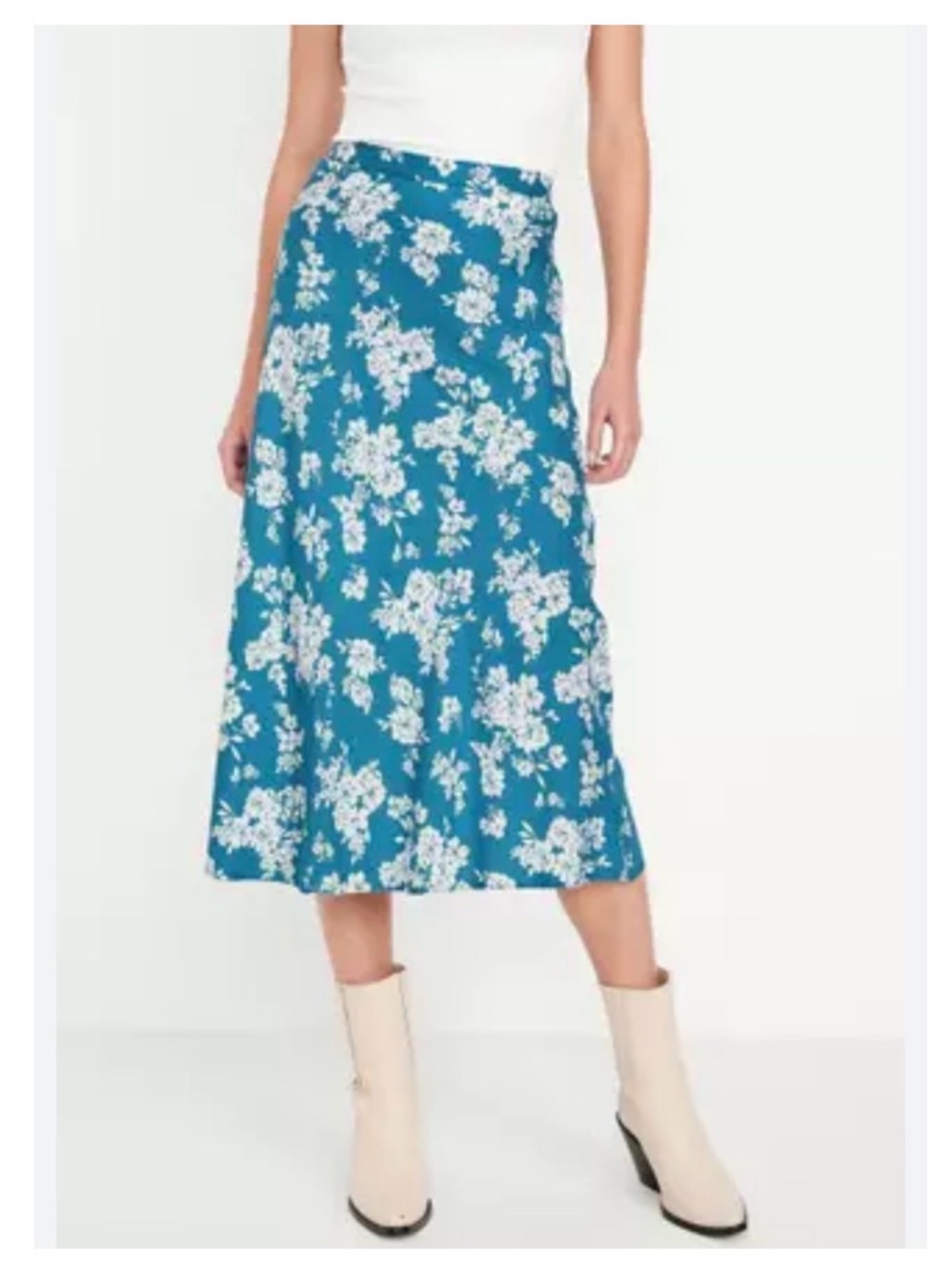 NWT Old Navy Teal Floral Midi Skirt - Women size L spring summer elastic waist